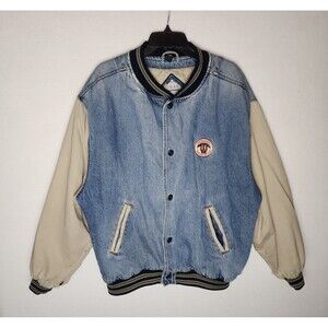 Vtg Gear For Sports Denim Bomber Jacket U.S. Fire Protection Patch Mens Large